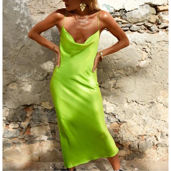 Rat & Boa Lima Dress Green Cowl Neck Long Slip Medium - Picture 1 of 8